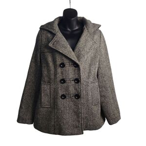 Croft & Barrow Pea Coat Womens Black Gray Wool Blend Hooded Size S